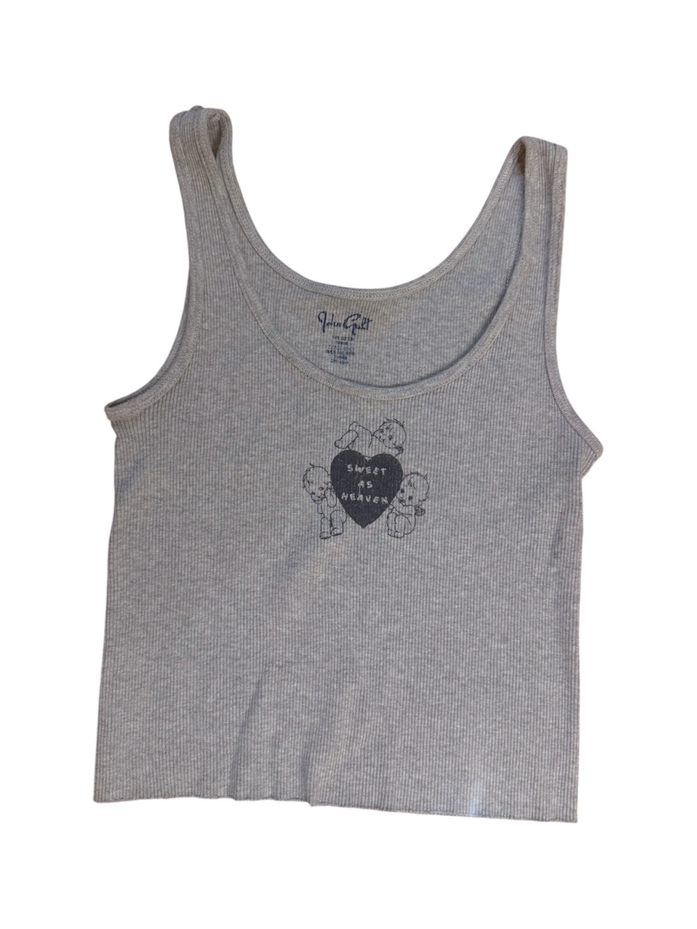 John Galt Sweet As Heaven Grey Ribbed Tank Top